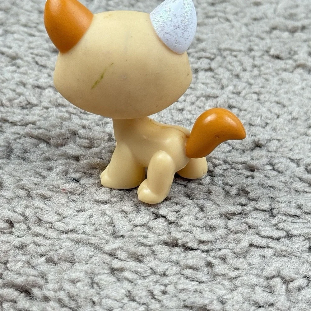 Littlest Pet Shop Yellow Orange White Glitter Cat Teal Diamond Eyes Hasbro Y2K
